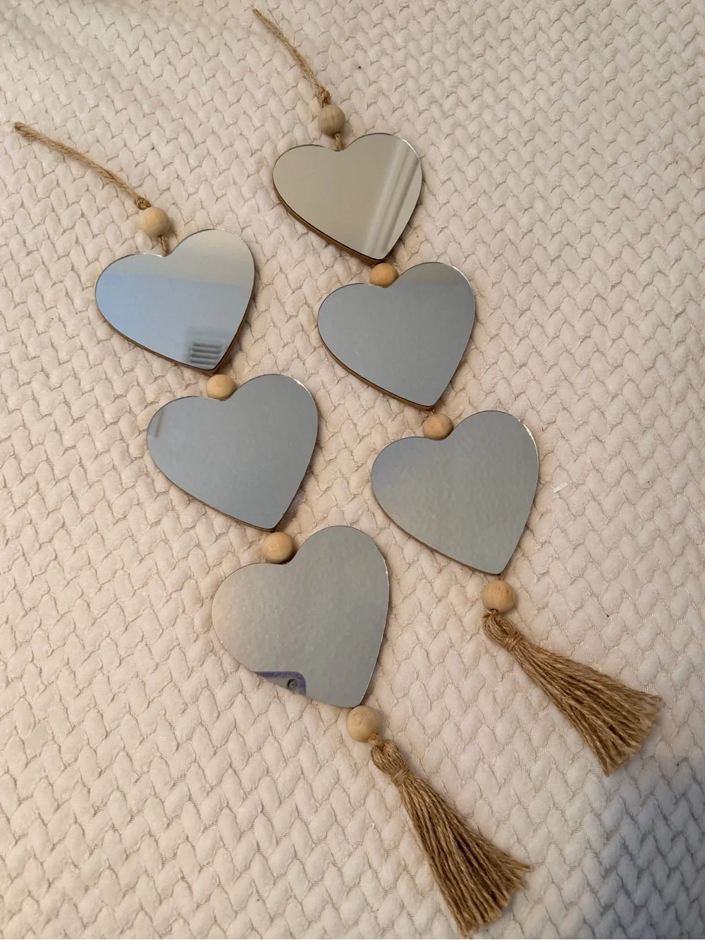 Hobby Lobby Heart Mirror Hanging Garland with Jute Tassels - Silver